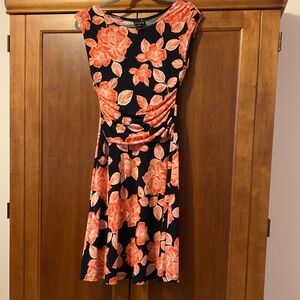 Enfocus Studio Black and Coral Floral Midi Dress